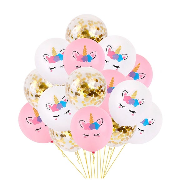 Magical Unicorn Confetti Latex Balloons (Pack of 15)