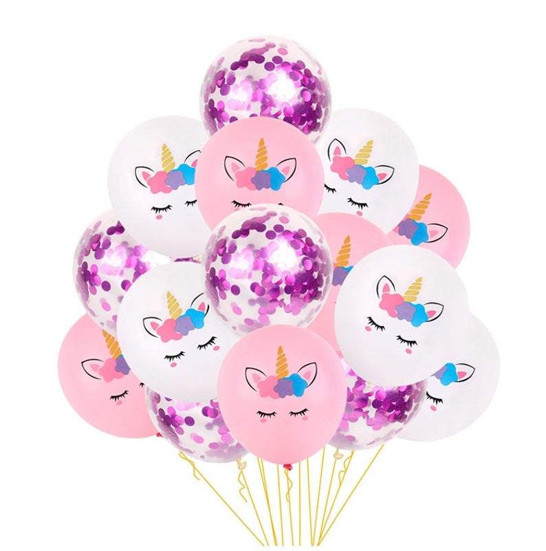 Magical Unicorn Confetti Latex Balloons (Pack of 15)