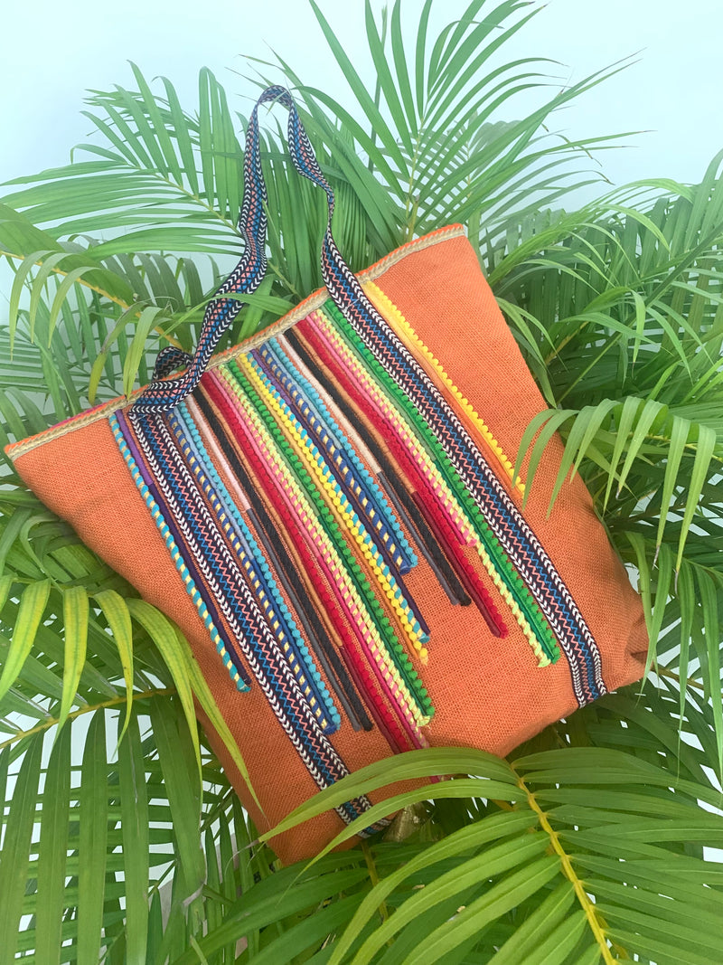 Shopper bag orange multicoloured for shopping tote bag women the beach company online shop India embroidery bags fashion design shoulder beach bags