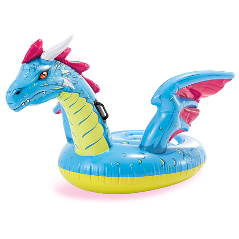 the beach company online -dragon ride on swim float - printed float - pool party float- kids float - coloured float - fun float  