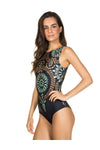 Baroque Print High Neck Swimsuit