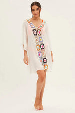 Contrast Crochet Batwing Cover Up