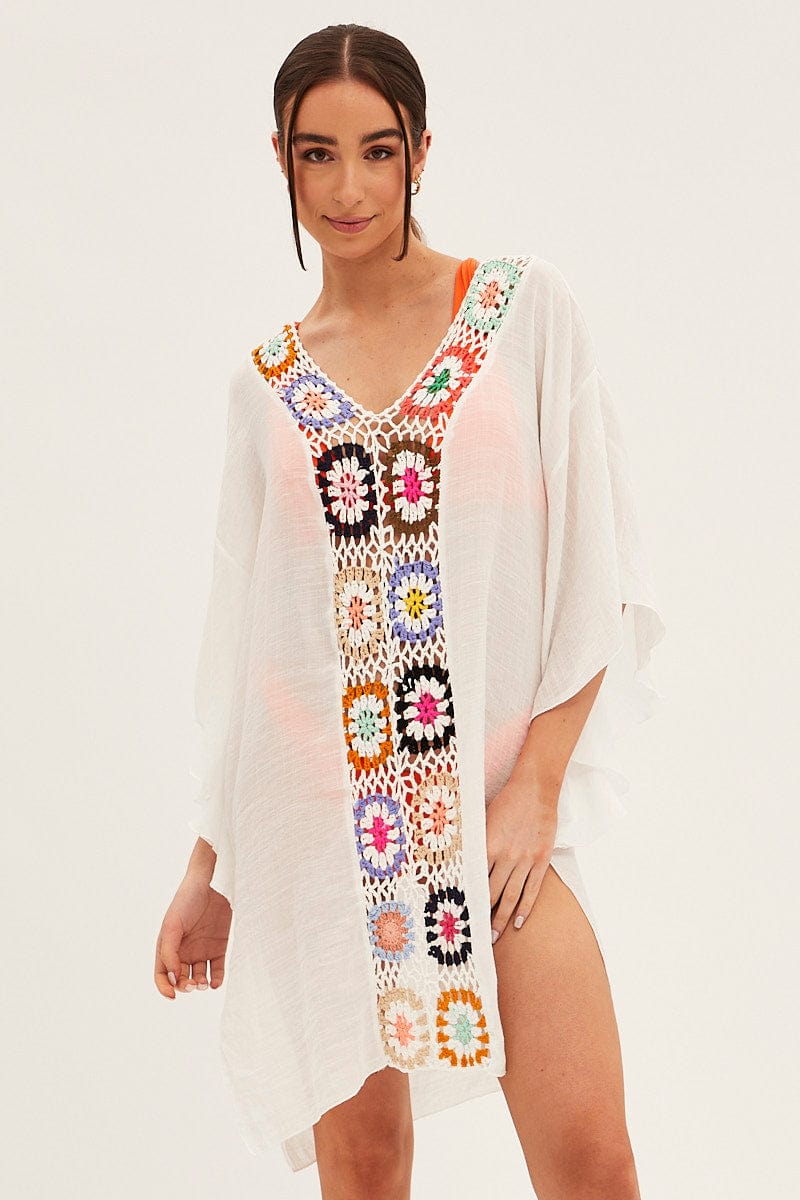 Contrast Crochet Batwing Cover Up