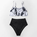 Palm Tree Ruffle High Waist Bikini Set