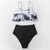 Palm Tree Ruffle High Waist Bikini Set