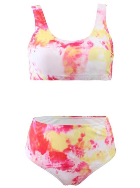 Scoop Neck Tie Dye High Waist Bikini Set