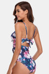 Cut Out Tie Knot Floral Swimsuit