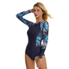 UV Sun Protection Blue Palm Leaves Long Sleeve Zipper Swimsuit