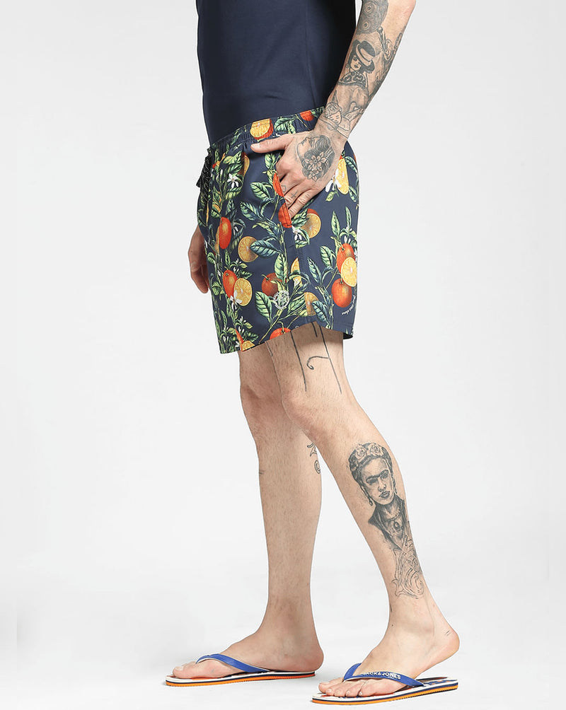 Navy Printed Swim Shorts