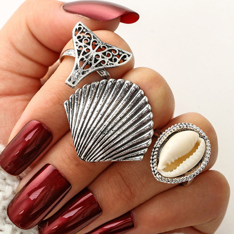 Sea Shell Mermaid Shape Ring 3Pcs/Set