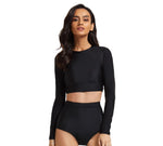 UV Sun Protection Keyhole Back Cropped Rash Guard Long Sleeve Set