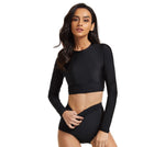 UV Sun Protection Keyhole Back Cropped Rash Guard Long Sleeve Set