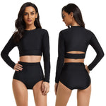 UV Sun Protection Keyhole Back Cropped Rash Guard Long Sleeve Set